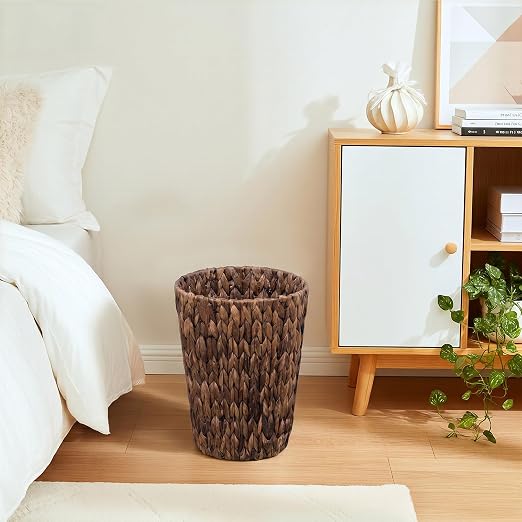 iEGrow 2 Pack Brown Wicker Trash Can, Small Bathroom Trash Can, 2 Gallon Woven - Image 5