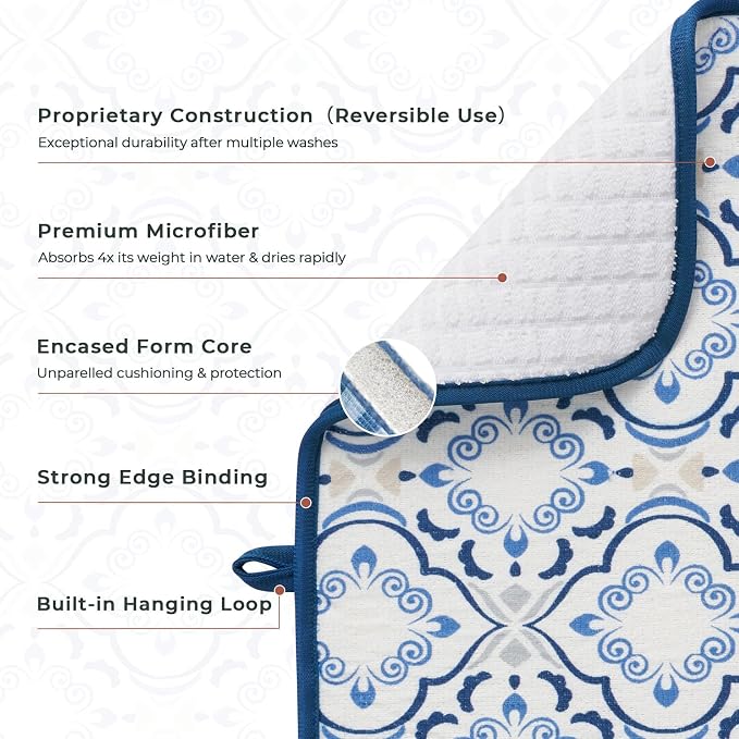 FRESHMINT Dish Drying Mats 2 Pack, Morrocan Tile | Quick Dry, Ultra Absorbent - Image 3