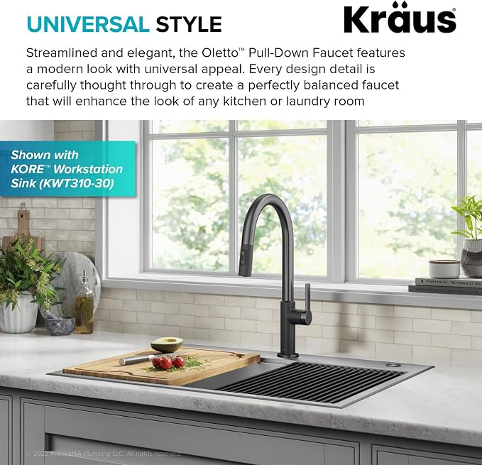 KRAUS Black Stainless Steel Pull Down Kitchen Faucet KPF-2820MBSFSB | Two-tone - Image 4