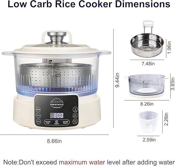 Low Carb Rice Cooker,3L Multifunction Low Sugar Rice Cooker Small,Reservable & Timable,4H Keep Warm,Cooking,Simmering,Stewing,Steaming All In One,Ideal for Small Familie,Apartment(3L,Beige)