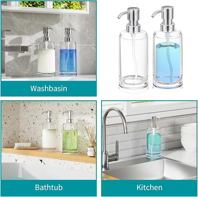 Clear Plastic Soap Dispenser Set of 2, 10 oz Pumps - Image 4