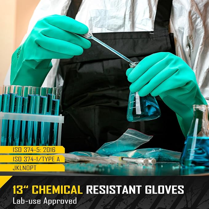 COOLJOB 18 Mil Chemical Resistant Nitrile Gloves 13" Long, Resist Household Acid - Image 4