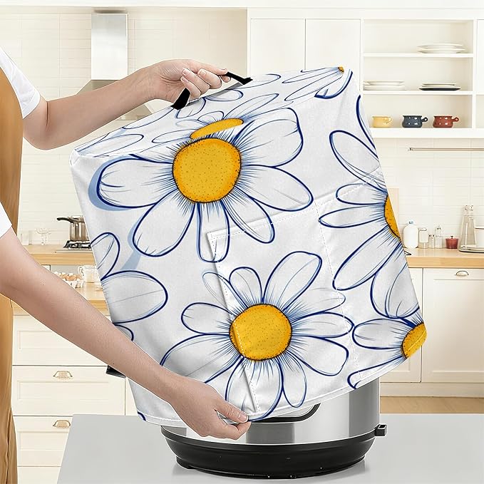 Kitchen Appliance Accessories Dust Cover for 3-6-8 Quart Instant Pot, Pressure Cooker, Air Fryer & Crock Pot,Decorative Appliance Cloth Cover with Top Handle & Storage Pockets (Daisy, 6 Quart)