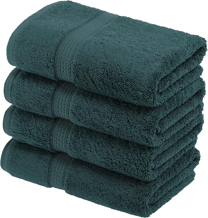 Superior Egyptian Cotton Plush & Absorbent, Hand Towel Set of 4, Teal | Quick by SUPERIOR