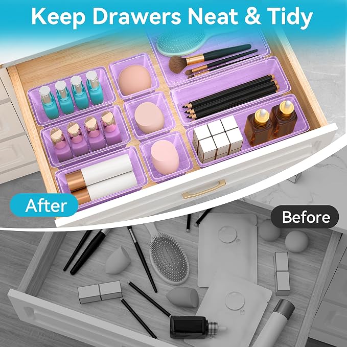 12 PCS Drawer Organizer Set, Makeup Organizers, Tool Storage Trays, Pueple | 4 - Image 5
