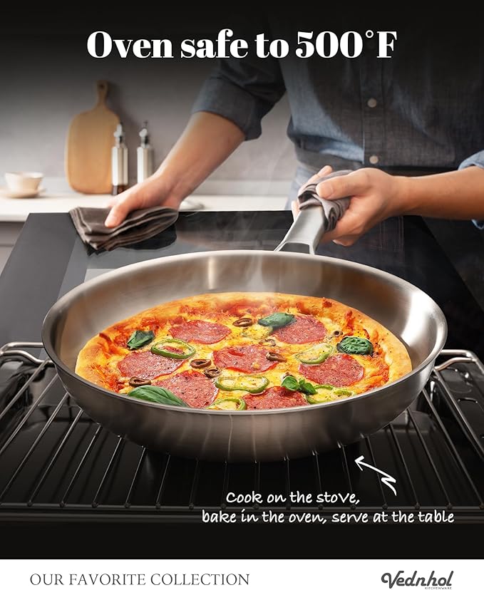 Stainless Steel Frying Pan Set 8+10+12 Inch,Tri-Ply Stainless Steel Skillets,Brushed Steel Pans for Cooking,Oven&Dishwasher Safe,Induction and All Stove Compatible