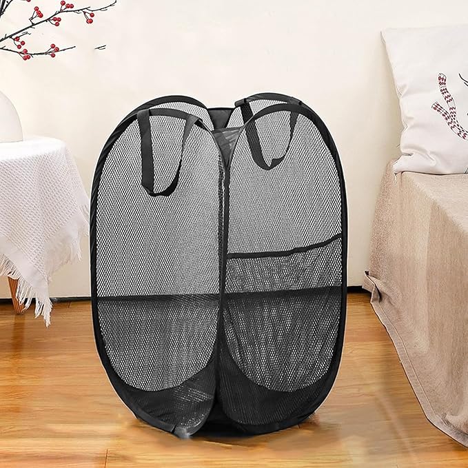 Pop Up Laundry Hamper Pack of 2 Mesh Collapsible Laudry Baskets - Image 7