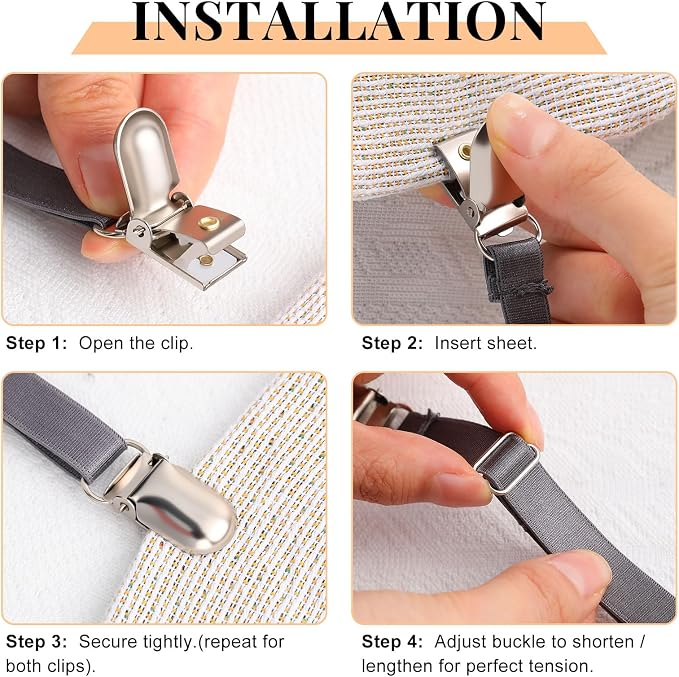 Boao 12 Pcs Bedsheet Strap Elastic Clip, 8-12 Inch Length | Sturdy Metal Clips - Image 5