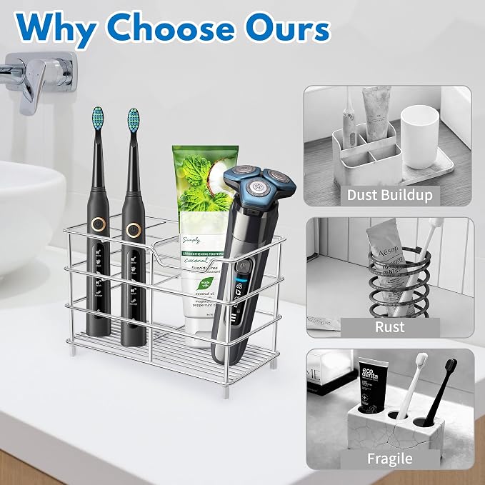 Electric Toothbrush Holders for Bathrooms 304 Stainless Steel Quick Drying | - Image 2