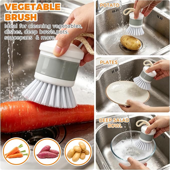 3 Pack Kitchen Cleaning Brush Set, Dish Brush, Extra Long 14.3 inch Bottle - Image 3