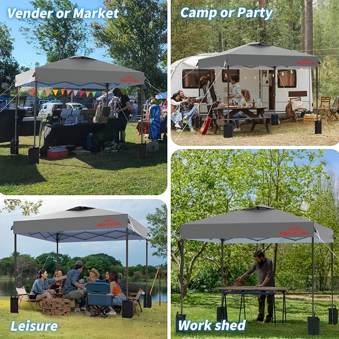 8x8 Pop Up Canopy, Easy Up Canopy Tent, Heavy Duty Tents for Parties, One Person Set Up Event Tent, Light Grey