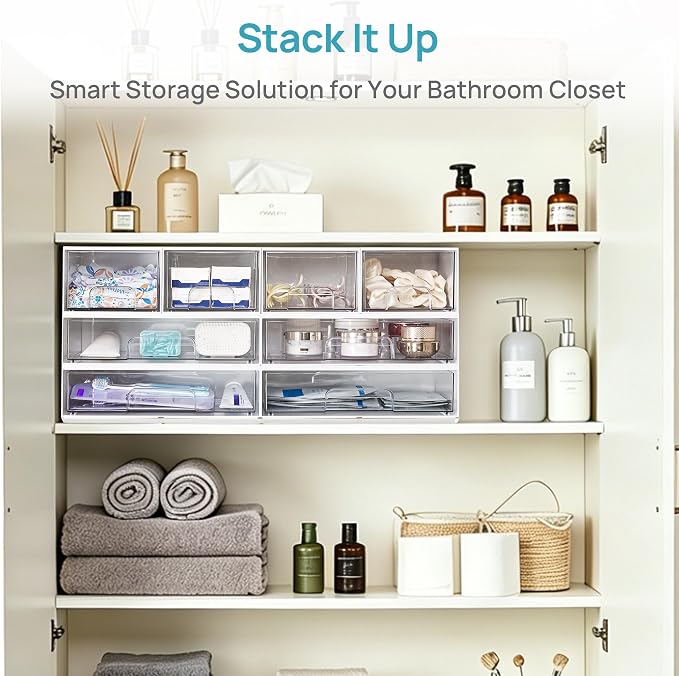 Vtopmart White Stackable Storage Drawers, 2 Pack Wide Organizers | Pull-Out - Image 6