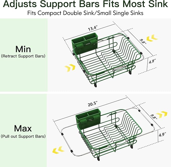 JASIWAY Green Dish Drying Rack in Sink - Image 4