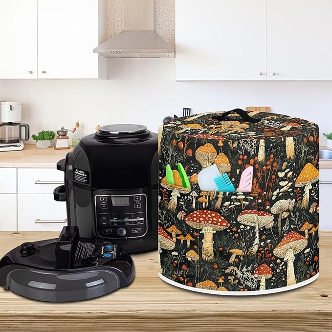 Dust Cover for 6 Quart Air Fryer and Electric Pressure Cooker with Pockets, Washable Cover for Electric Appliance, Portable Small Appliance Covers Accessories Mushroom