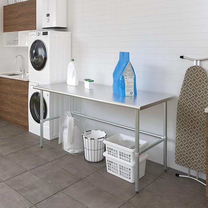 AmGood Stainless Steel Work Table Open Base | NSF Kitchen Island Food Prep | Laundry Garage Utility Bench (72" Long X 30" Deep)