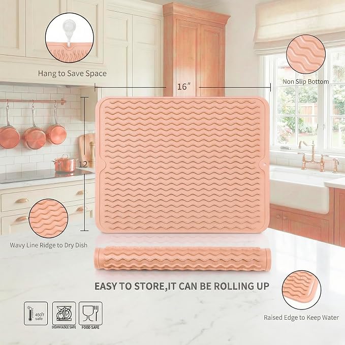 MicoYang Silicone Dish Drying Mat — Quick-Dry Ridges Counter & Sink Pad - Image 2