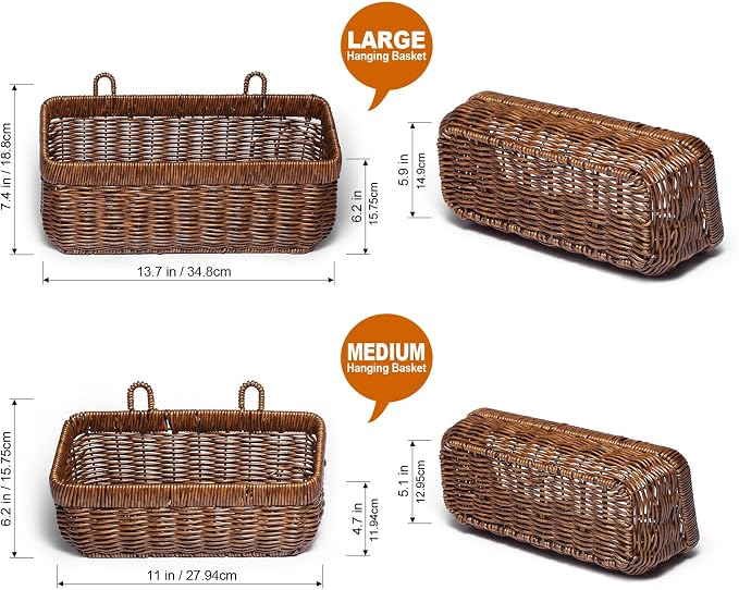 Wicker Wall Baskets Set of 2, Decorative Hanging Organizer - Image 2