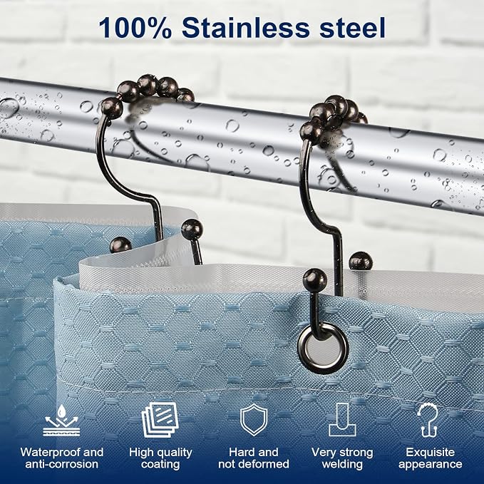 Gidse Shower Curtain Hooks, Sturdy Stainless Steel Double Sided Shower Hooks - Image 2