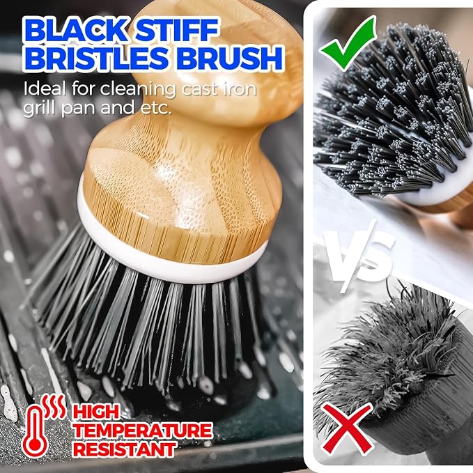 Holikme Bamboo Palm Brush Dish Brushes Round Vegetable Brush, Pans and - Image 4