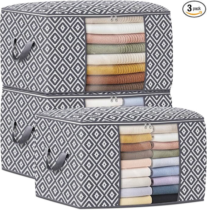 100L 3 Pack Storage Bags, Foldable Clothes Bins by StorageTastic