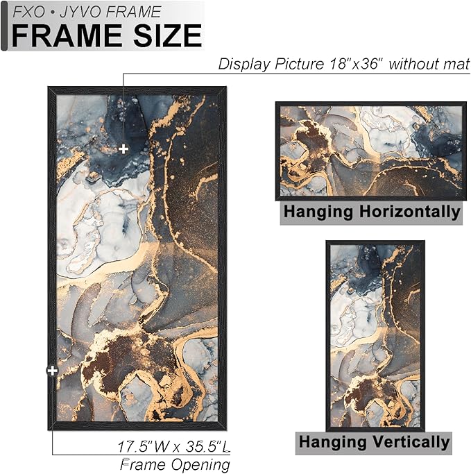 Engineered Wood 18x36 Frame, Black Picture Frame for 18 x 36 Inch Poster Puzzle Photo, Light Weight 18 by 36 Poster Frame with Wood-grain for Wall - 1 Pack/Black/18 x36