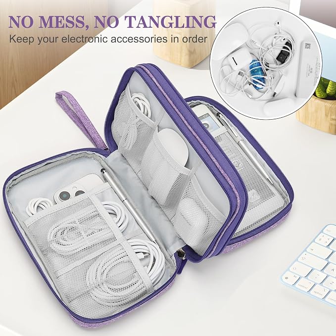 FYY Electronic Organizer, Travel Tech Pouch Bag, Dark Purple | Wrist Strap - Image 5
