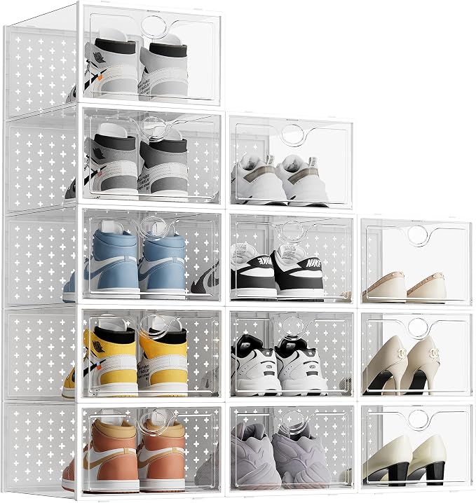 Pinkpum 12 Pack X-Large Shoe Storage Boxes, Shoe Organizer Clear Stackable by Pinkpum