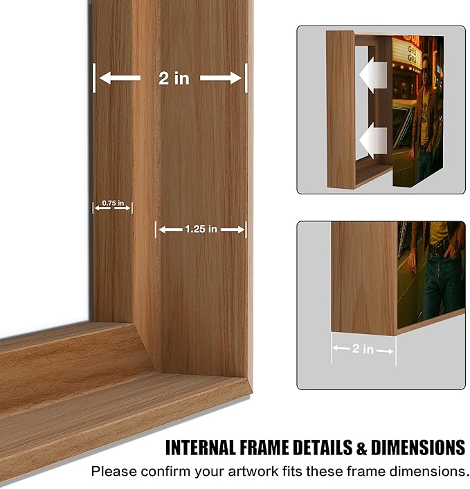 ART Canvas Floater Frame Fits 1”–1.25”Deep Gallery-Wrapped Canvas, Wood-Look Floater Frames for Finished Stretched Canvas Prints, Wall Oil Paintings Artwork for Home Bedroom (Light Oak, 20" x 32")