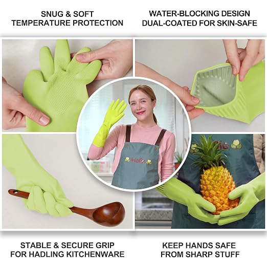 Rubber Dishwashing Gloves, Non-Slip Kitchen, 3 Pairs | Korean natural latex - Image 2