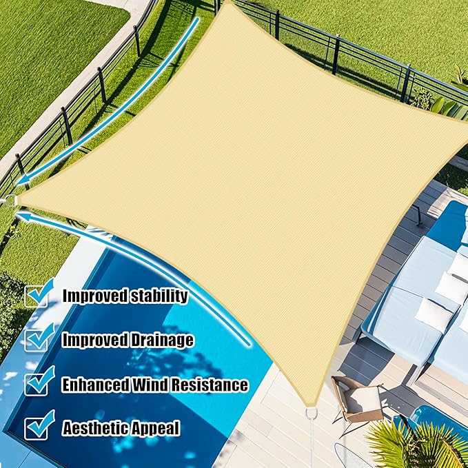 Amagenix Sun Shade Sail 7'X8' Curved Edge Outdoor Shade Canopy Beige Breathable 95% UV Block Shade Cloth for Patio Garden Backyard (We Make Custom Size)