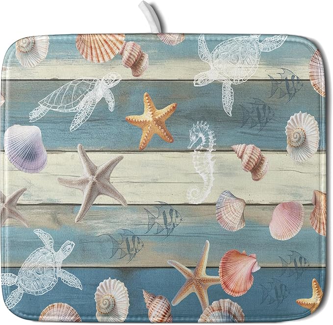 Giwawa Coastal Starfish Dish Drying Mat Summer Sea Turtle Drainer Rack Mat by Giwawa