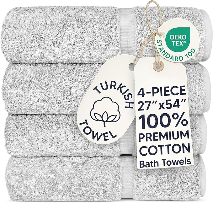 Chakir Turkish Linens 100% Cotton 4-Pack Bath Towels 27x54, Oeko-Tex Certified by ChakirTurkishLinens