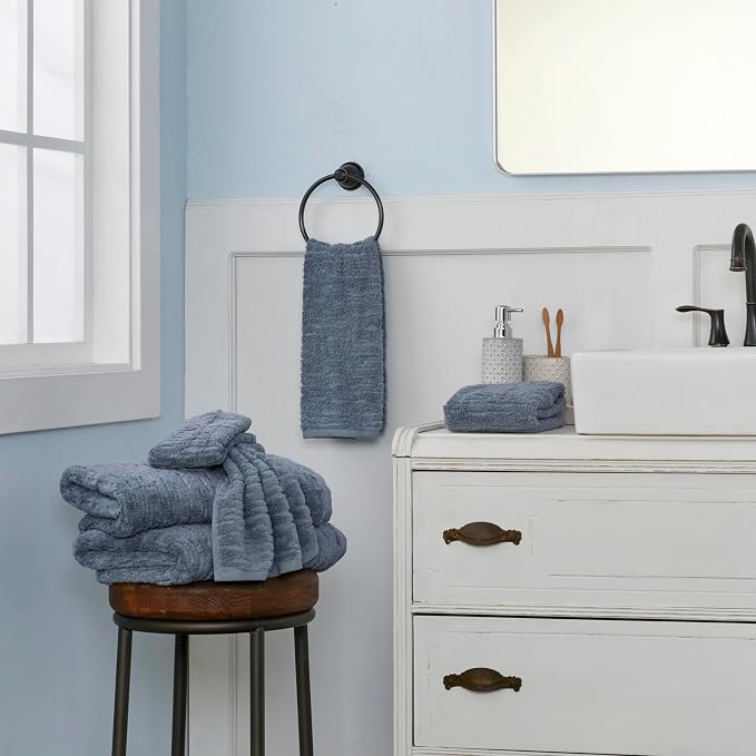 SKL Home CloudSoft 100% Cotton Luxury 4-Piece Bath Towel Set, Smoke Blue | - Image 4