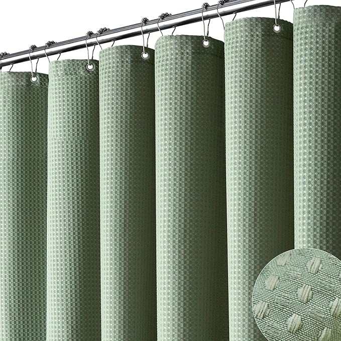 Dynamene Stall Waffle Shower Curtain 256 GSM Heavy Fabric 60x72 Sage Green by Dynamene
