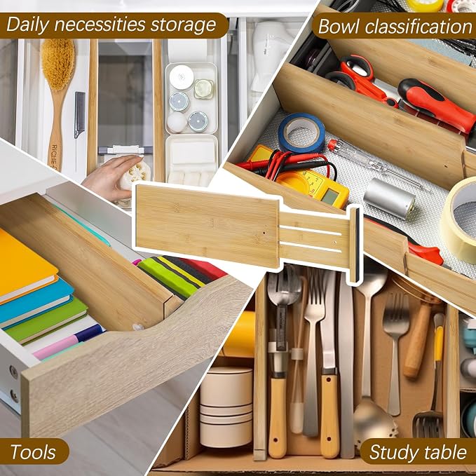 DoubleFill 8 Pcs Deep Bamboo Drawer Dividers, Deep Kitchen Dresser Drawer - Image 6