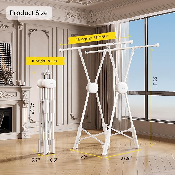BIREN Clothes Drying Rack Heavy Duty Clothing Racks Foldable Laundry Rack Two - Image 6