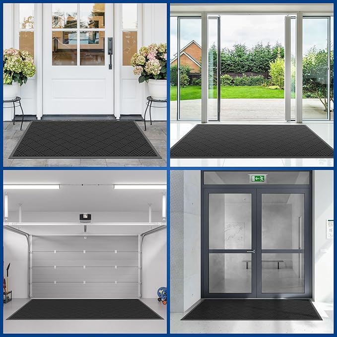 Durable Indoor Outdoor Door Mat, 4' x 5' Heavy Duty Front Door Mat for Entryway, Non-Slip Backing, Stain and Fade Resistant, Absorbent Commercial Floor Mat for High Traffic Area, Black