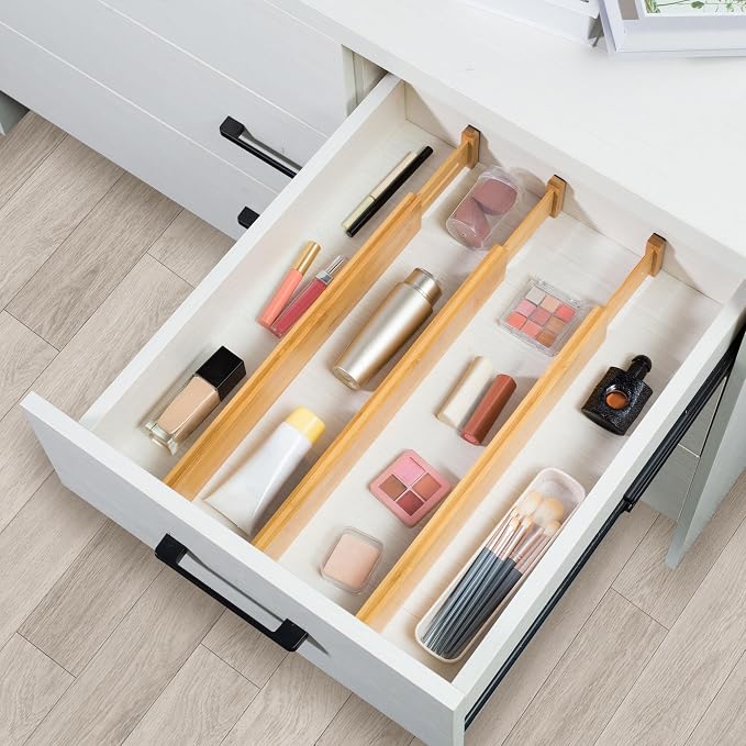 VaeFae 60-Pack Adjustable Bamboo Drawer Dividers, Expandable Drawer Organizer - Image 6