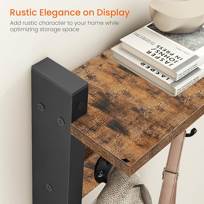 Coat Rack with Wall Mount, 24 Inch Long Entryway Wall Shelf with Hooks - Image 5