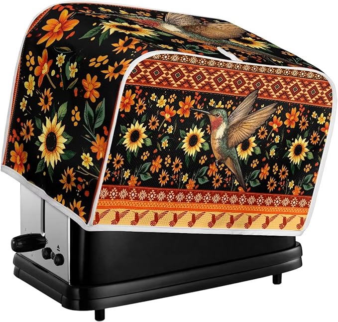 Aztec Hummingbird Sunflower Print 4 Slice Toaster Cover Fingerprint Protection Kitchen Accessories Decor Waterproof Bread Maker Cover