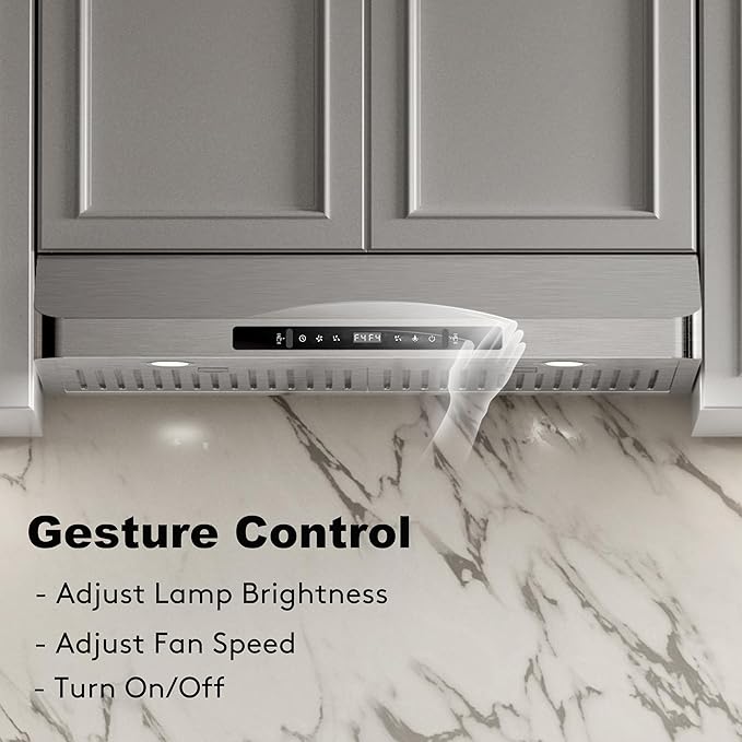 Range Hood 30inch Under Cabinet, 900CFM Kitchen Vent Hood with Gesture/Touch Control and Permanent Stainless Steel Filters, Ducted Vent, Top and Rear Vents