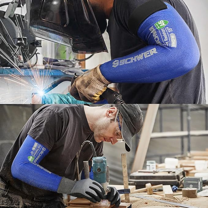 Schwer AIR-SKIN ANSI A6 Cut Resistant Arm Sleeves for Men & Women, Arm Protectors for High Risk Work, Gardening Sleeves, 100 Pairs, Blue, 18 IN