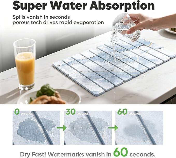 Stone Drying Mat for Kitchen Counter, Quick Diatomaceous Earth Mats for Dishes - Image 3