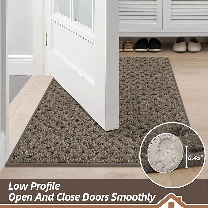BEQHAUSE Dirt Trapper Door Mat Non-Slip Entryway Rugs Stain Resistant Absorbent Dog Doormats Woven-Look Washable Welcome Floor Doormat for Front Back Door, Muddy Wet Shoes & Paws, 36" x 60", Brown
