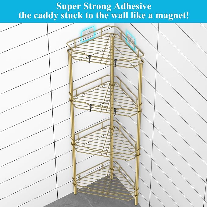 HuggieGems Metal Floor Standing Corner Shower Caddy, 4 Tier - Image 2