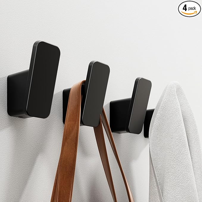 4-Pack Matte Black Towel Hook for Bathroom, Robe Coat Hook, Heavy Duty Wall by RIVAMBER