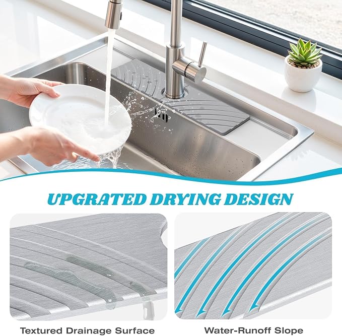 SpaceHacks Stone Faucet Mat for Kitchen Sink 15.7x4 in, Light Gray | Fast - Image 3