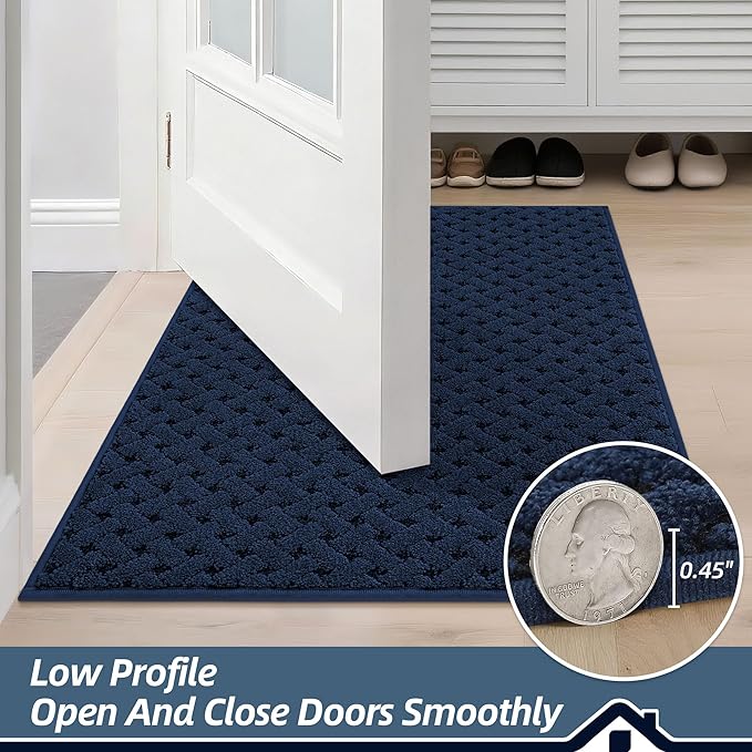 BEQHAUSE Dirt Trapper Door Mat Non-Slip Entryway Rugs Stain Resistant Absorbent Dog Doormats Woven-Look Washable Welcome Floor Doormat for Front Back Door, Muddy Wet Shoes & Paws, 24" x 36", Blue