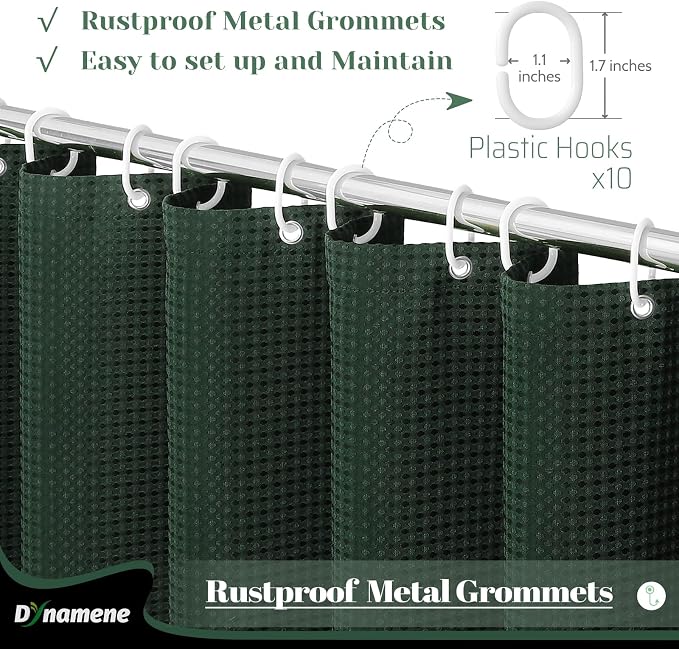 Dynamene Stall Waffle Shower Curtain 256 GSM Heavy Fabric 60x72 Dark Green - Image 4