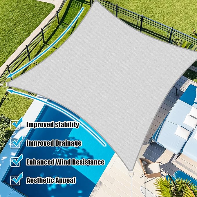 Amagenix Sun Shade Sail 5X6 Curved Edge Outdoor Shade Canopy Light Grey Breathable 95% UV Block Shade Cloth for Patio Garden Backyard (We Make Custom Size)